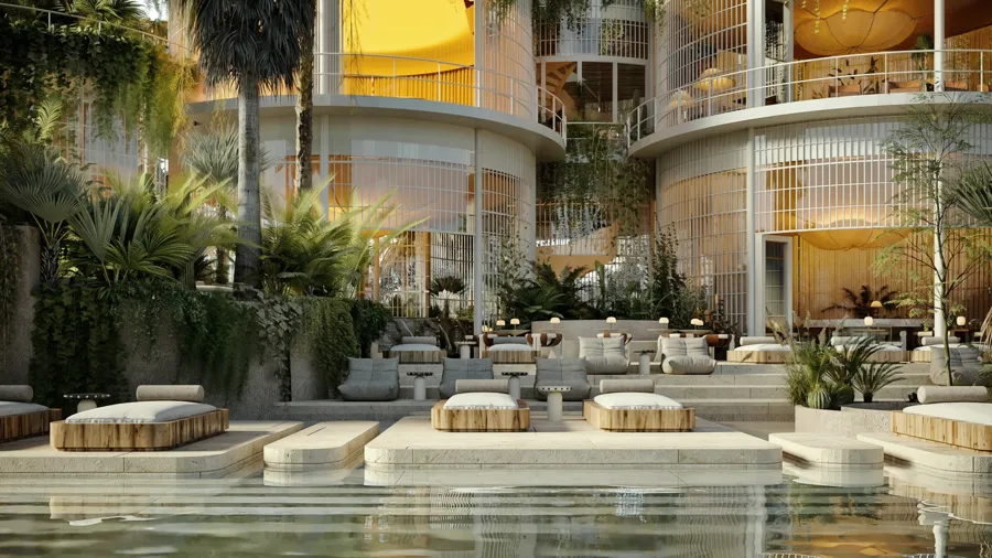Restaurant terraces and central pool