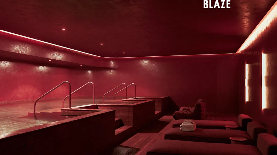 Red indoor spa pool