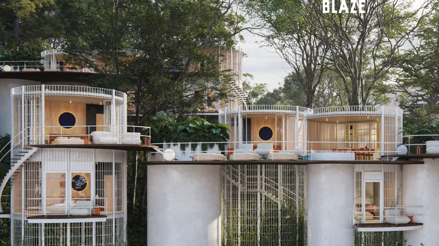 Hongos cluster with lattice façades and plants
