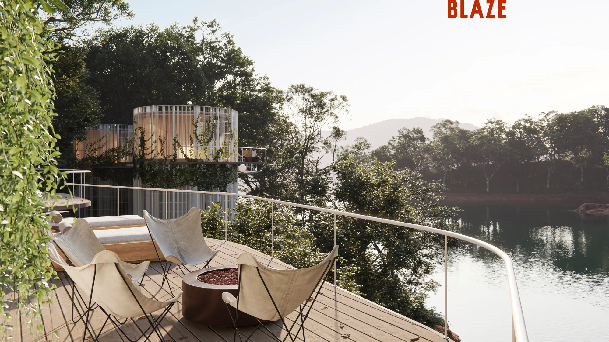 Private deck of a Hongos room facing the lake