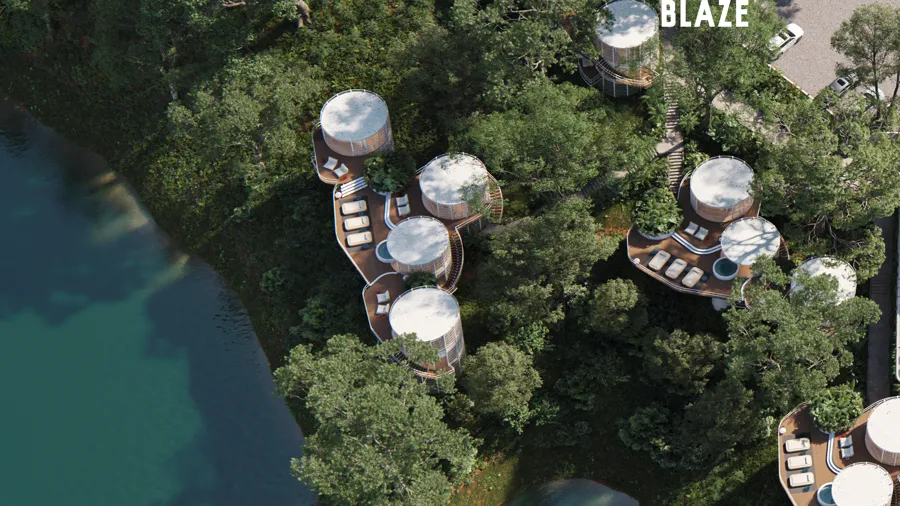 Aerial view of the Hongos clusters beside the Guatapé lake